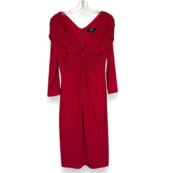 Tadashi Collection Red Dress Medium Red Cocktail Holiday Jersey Sheath - Picture 1 of 10